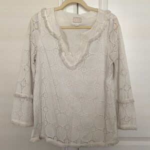White Cotton Eyelet Detail Sail to Sable Tunic